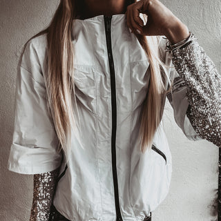 Silver grey sport luxe rain jacket