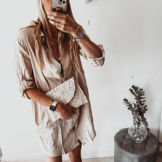 Sicily SAND linen shirt beach dress with pockets *new* *relaxed style*