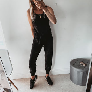 Short sleeved BLACK jumpsuit