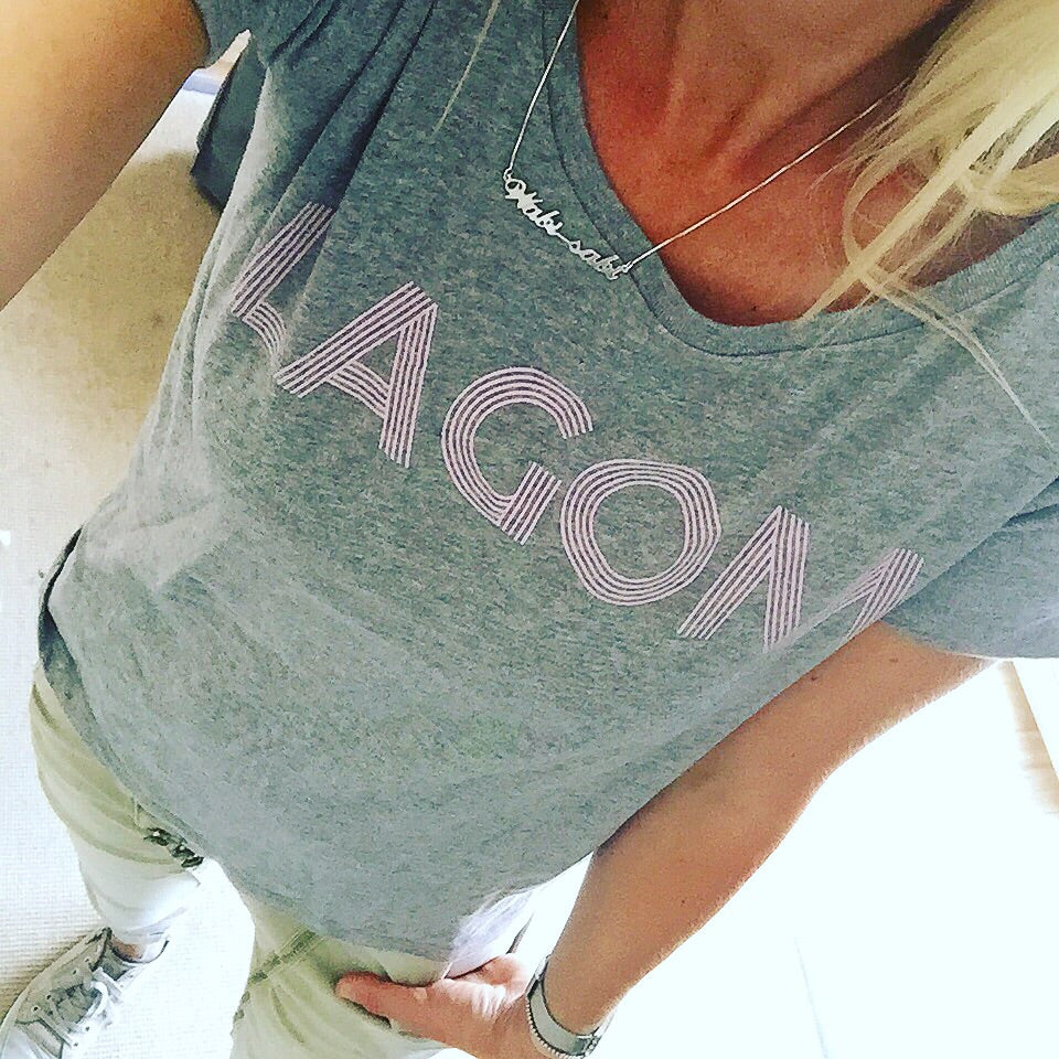 Pink LAGOM on grey tee (M)
