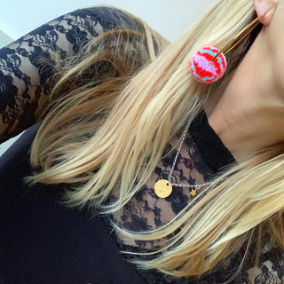 Large neon Pom Pom hoop earrings