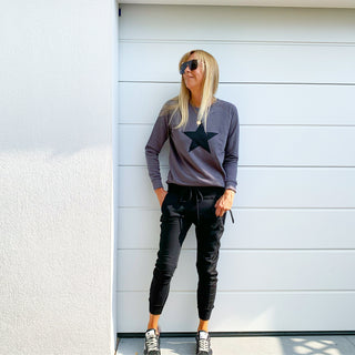 Black star on charcoal sweatshirt