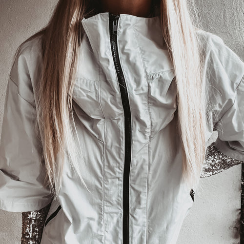 Silver grey sport luxe rain jacket