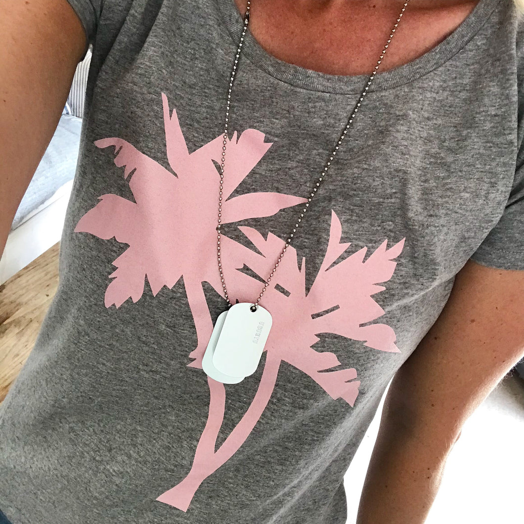 Pink palms on grey tee (m)