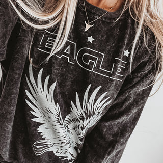 Silver glitter Eagle on acid black sweatshirt *boyfriend fit*