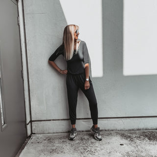 Long sleeved DARK GREY jumpsuit with pockets