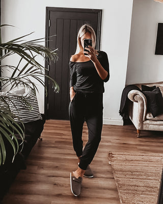 Long sleeved BLACK jumpsuit with pockets