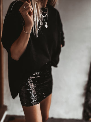 Sassari BLACK sequin mini skirt / strapless top