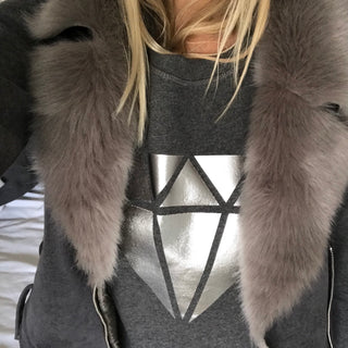 Silver diamond on dark a dark grey sweat (M)