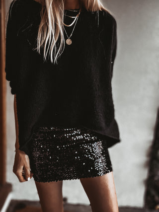 Sassari BLACK sequin mini skirt / strapless top