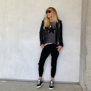 Black star on charcoal sweatshirt