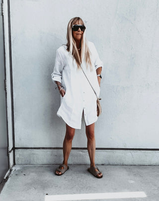 Oversized Sicily WHITE linen beach shirt dress with pockets *new* *relaxed fit*