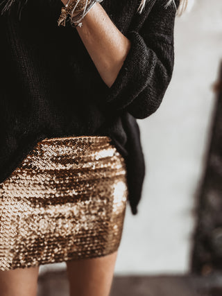 Sassari GOLD sequin mini skirt / strapless top