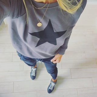 Black star on charcoal sweatshirt