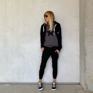 Black star on charcoal sweatshirt