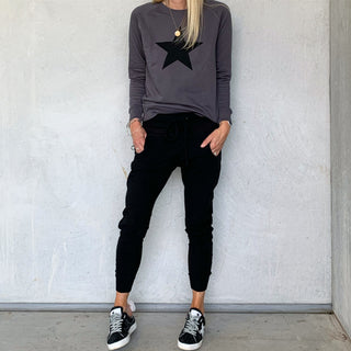 Black star on charcoal sweatshirt