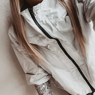 Silver grey sport luxe rain jacket