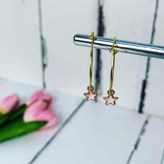 Tiny pink & gold star hoops
