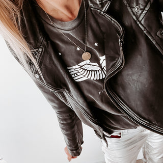 Vintage washed California wings & stars charcoal tee *boyfriend fit*