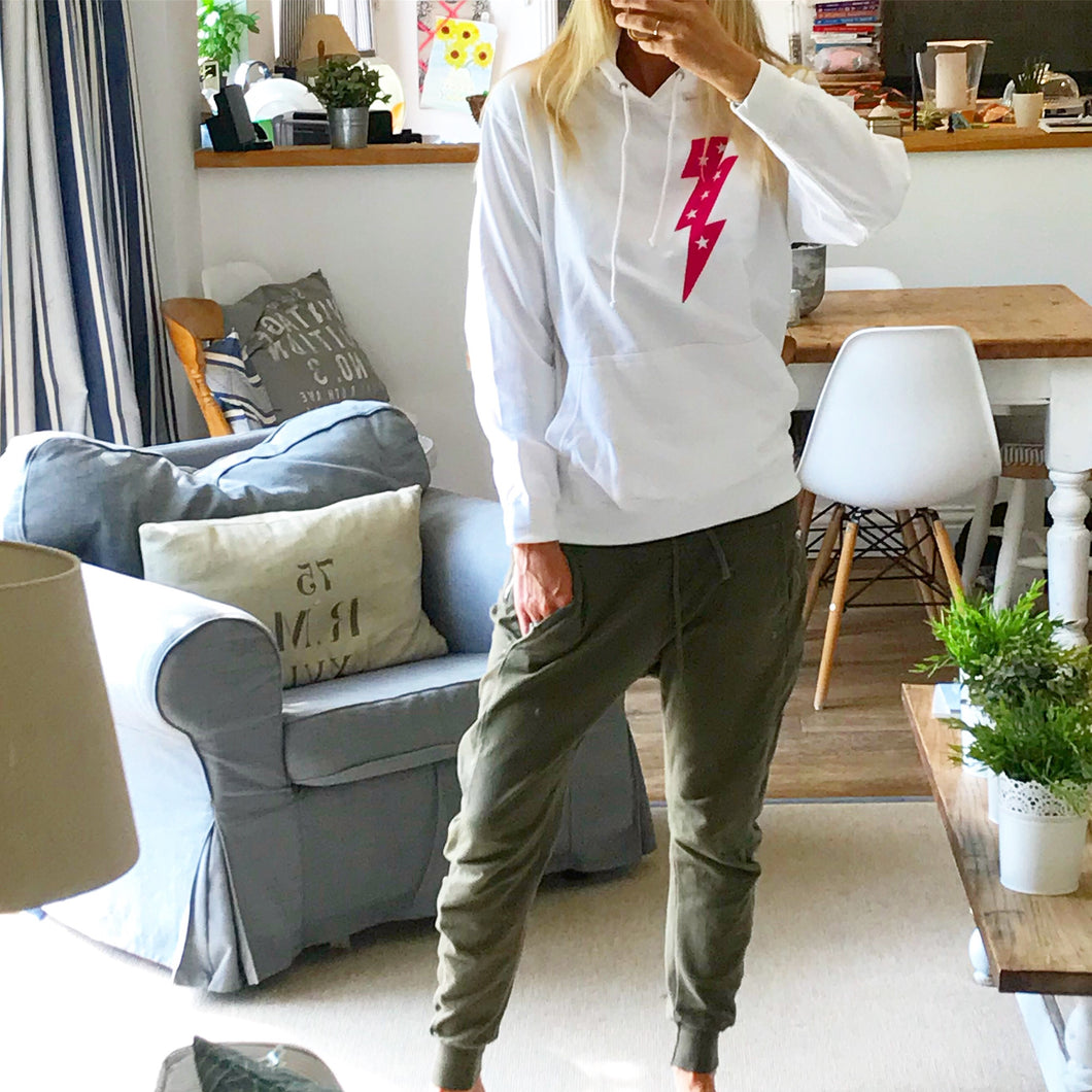 Pink star strike on white hoody (m)