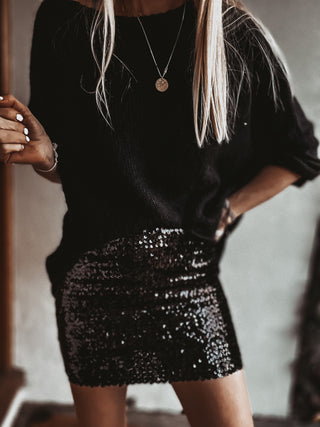 Sassari BLACK sequin mini skirt / strapless top