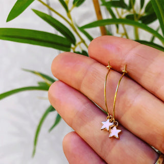 Tiny pink & gold star hoops