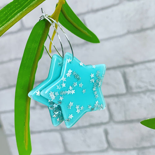 Aqua star glitter earrings