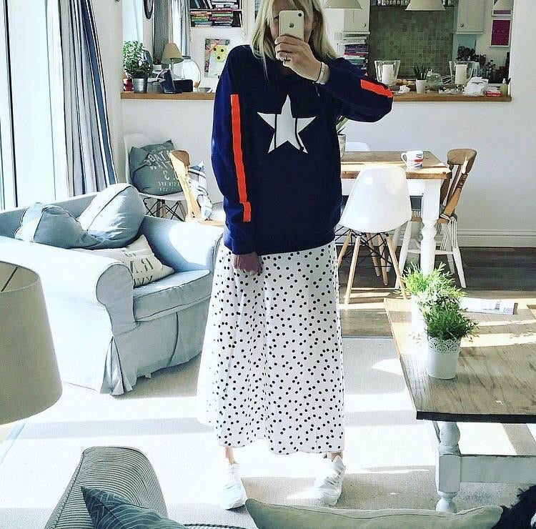 Navy hoody with neon orange stripes sweatshirt