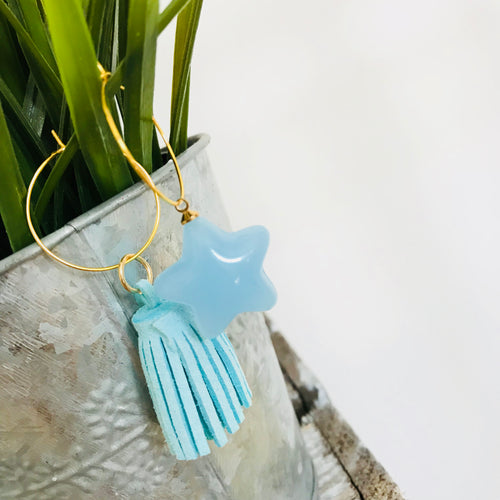 Aqua star & tassel earrings