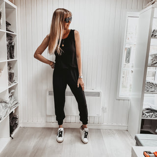 Short sleeved BLACK jumpsuit