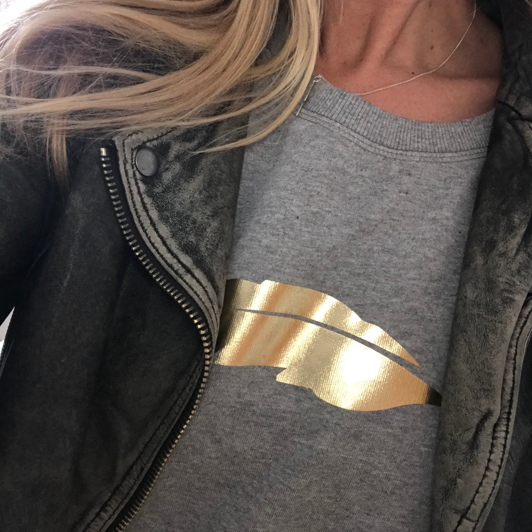 Metallic gold feather sweatshirt (M)
