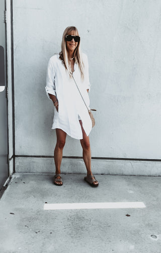 Oversized Sicily WHITE linen beach shirt dress with pockets *new* *relaxed fit*