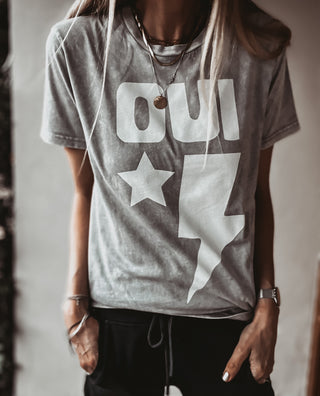 OUI light vintage grey star & strike tee *boyfriend fit*