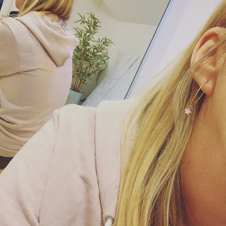 Tiny pink & gold star hoops