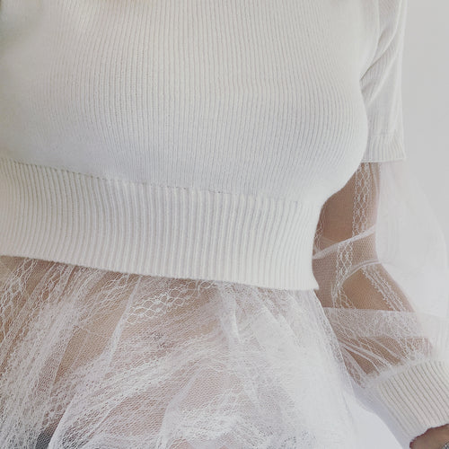 Cream tulle ruffle high neck top *sample*