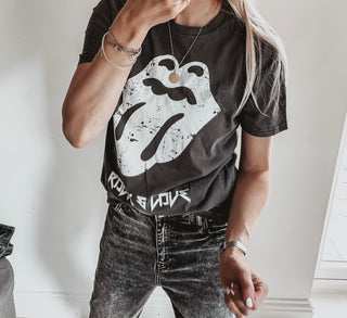 Rolling Stones inspired vintage black tee *boyfriend fit*