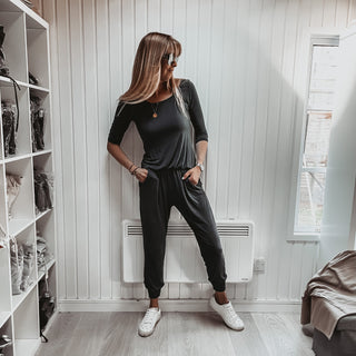 Long sleeved DARK GREY jumpsuit with pockets