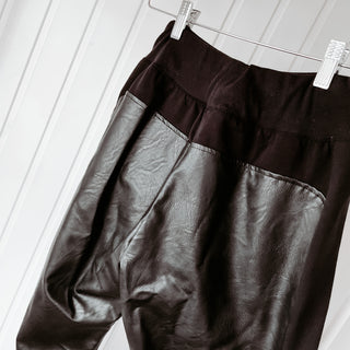 Black faux leather ULTIMATE joggers with cotton side panels