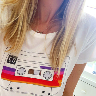 Retro rainbow camera on white tee