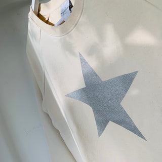 Glittery grey star cream raw sweatshirt