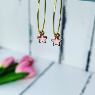 Tiny pink & gold star hoops