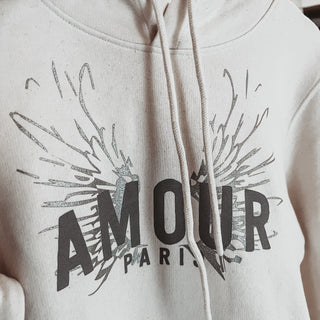 Cream AMOUR silver wings hoody