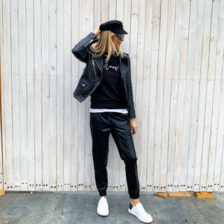 White blonde on black sweatshirt *fitted style*