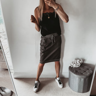 Khaki full faux leather ULTIMATE jogger skirt