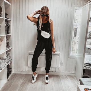 Short sleeved BLACK jumpsuit