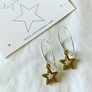 Gold studded star silver hoop earrings