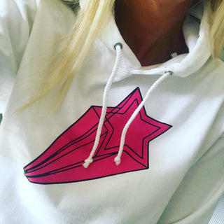 Pink shooting star on white hoody (m)