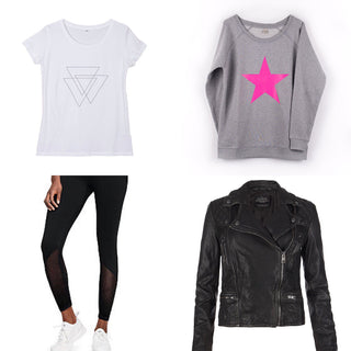 Neon pink star on light grey sweat