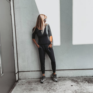 Long sleeved DARK GREY jumpsuit with pockets