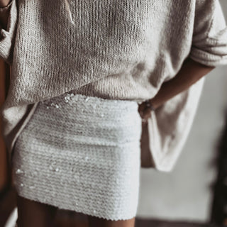 Sassari white sequin mini skirt / strapless top